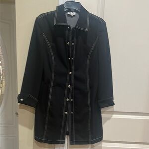 St. John Sport by Marie Gray Black Trench Coat with White Stitching